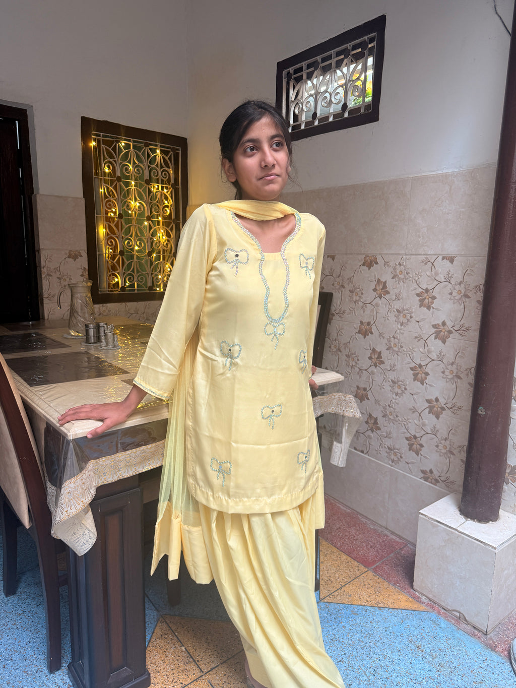 Elegant Yellow Embroidered 3-Piece Suit