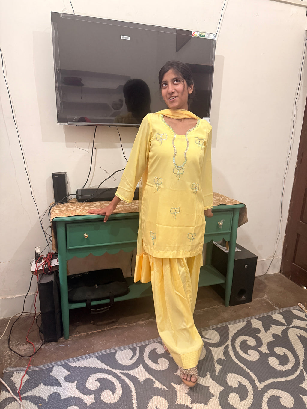 Elegant Yellow Embroidered 3-Piece Suit