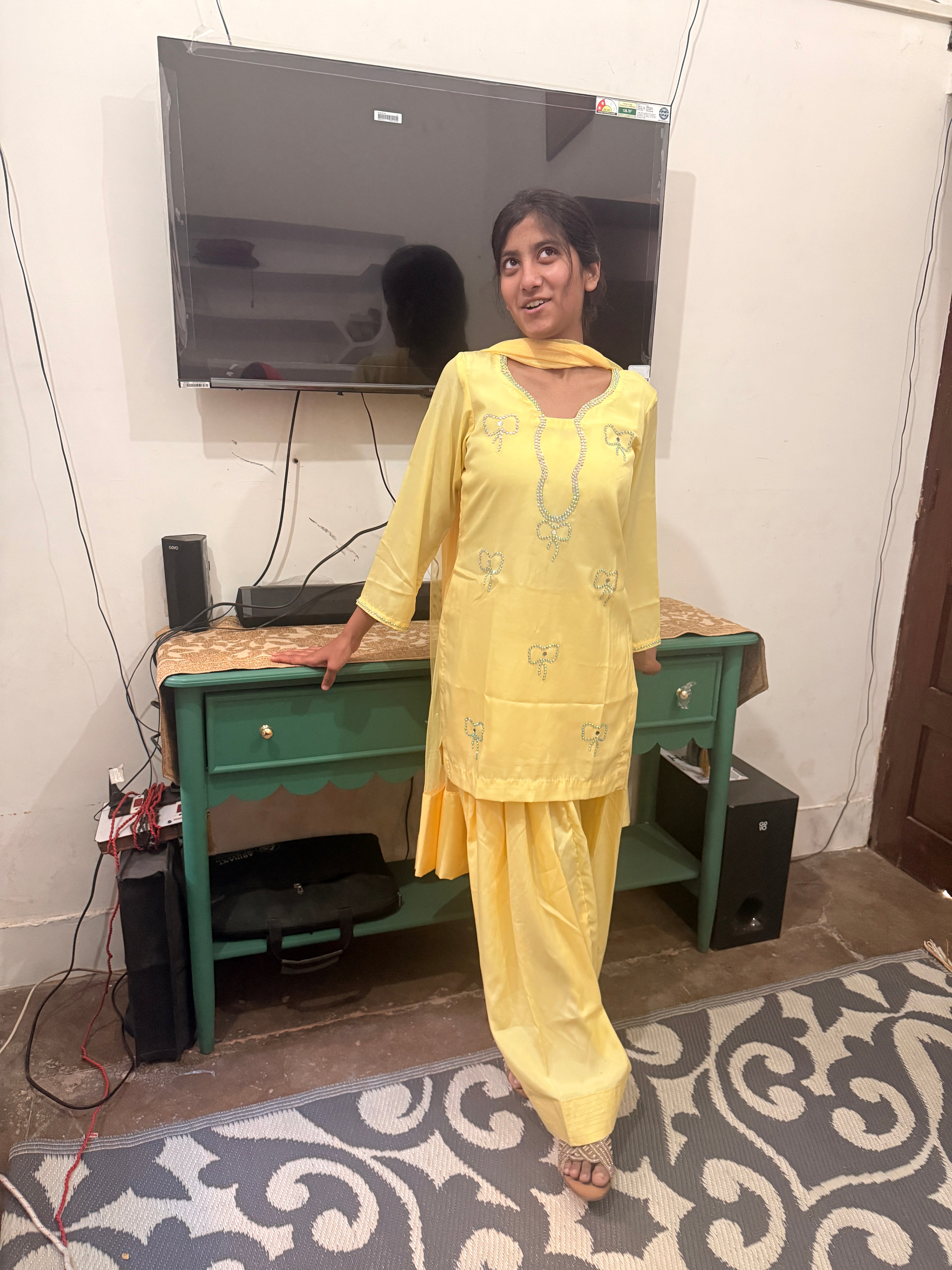 Elegant Yellow Embroidered 3-Piece Suit