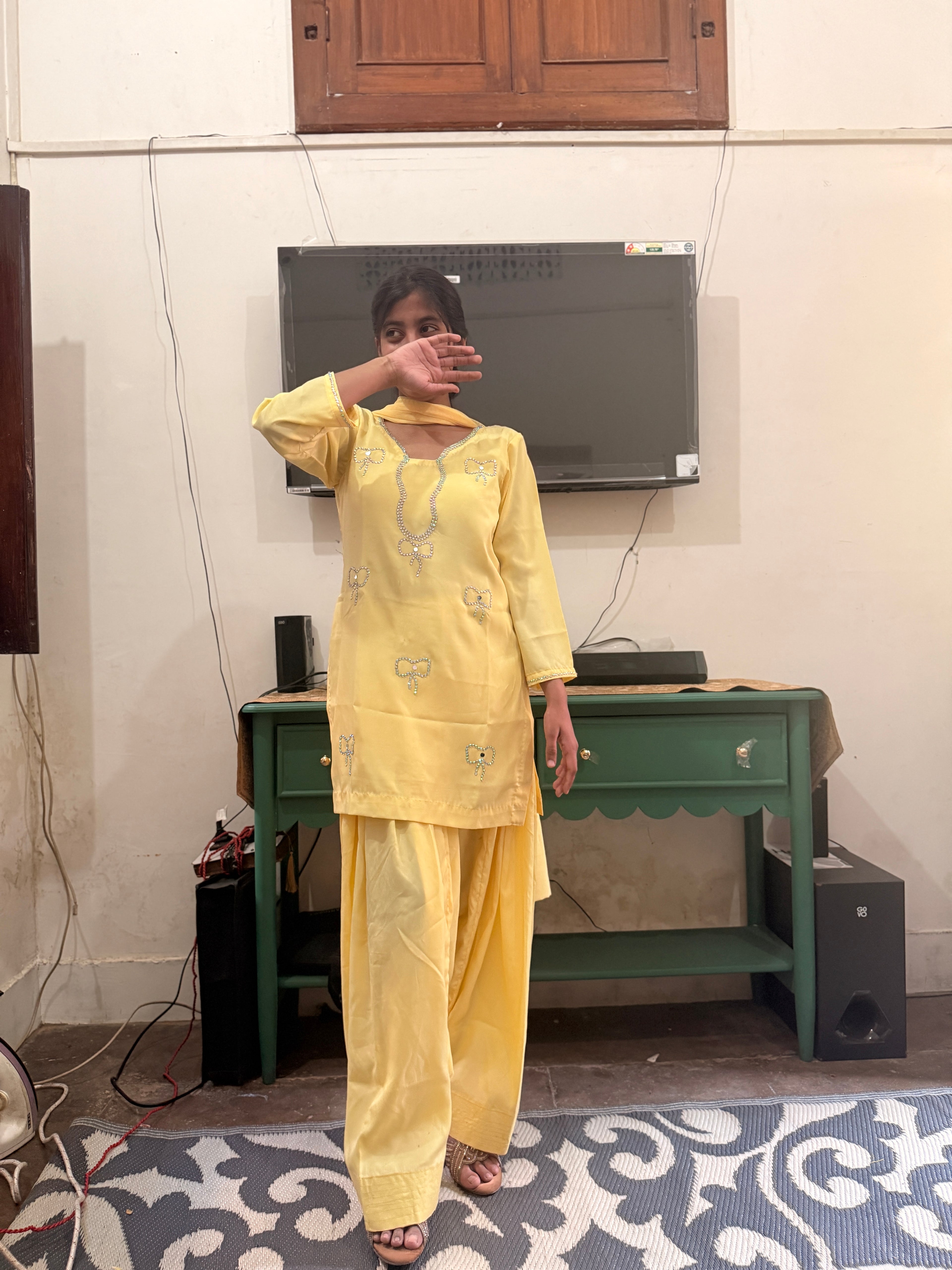 Elegant Yellow Embroidered 3-Piece Suit