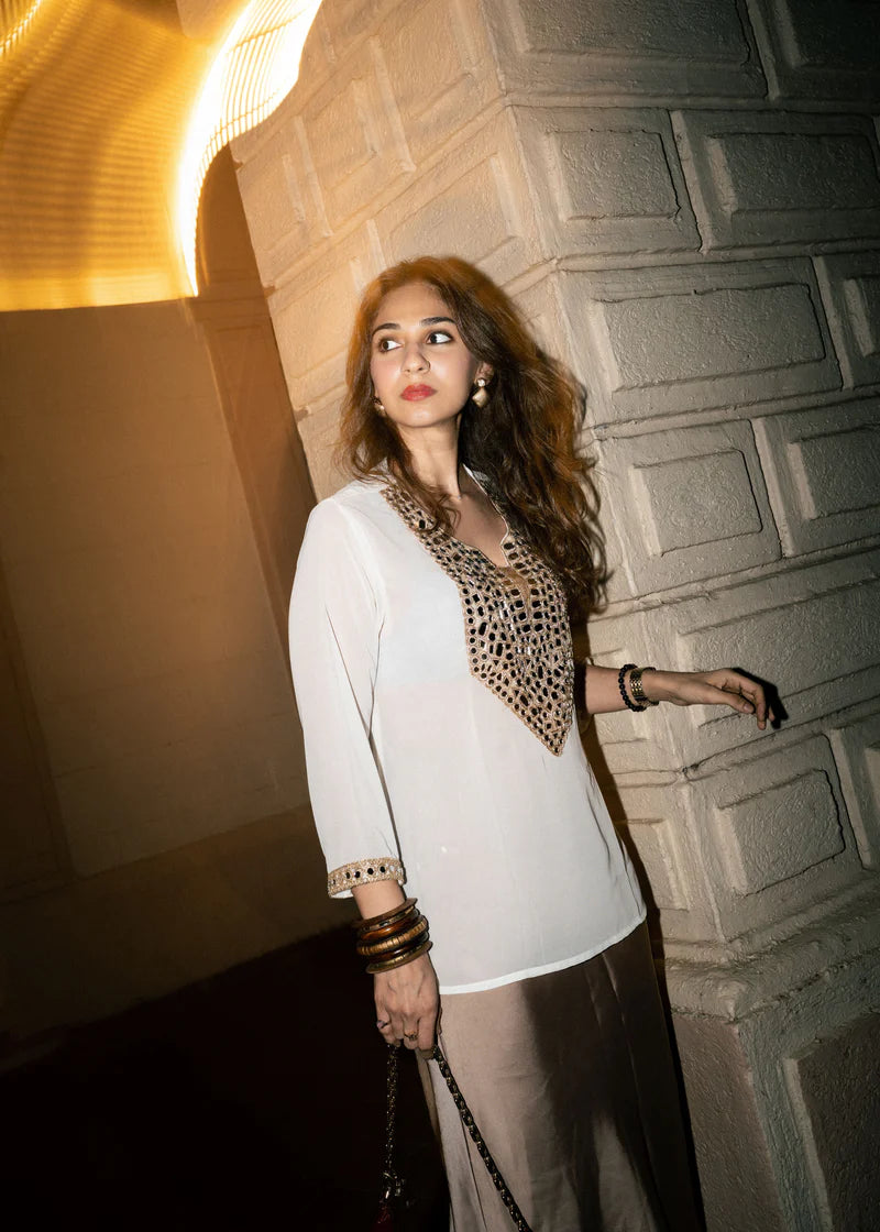 White Cream Aaina Kurti