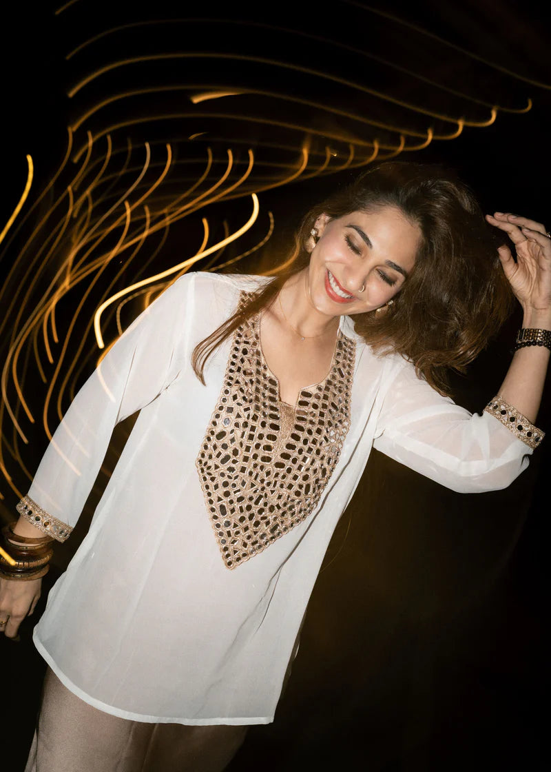 White Cream Aaina Kurti