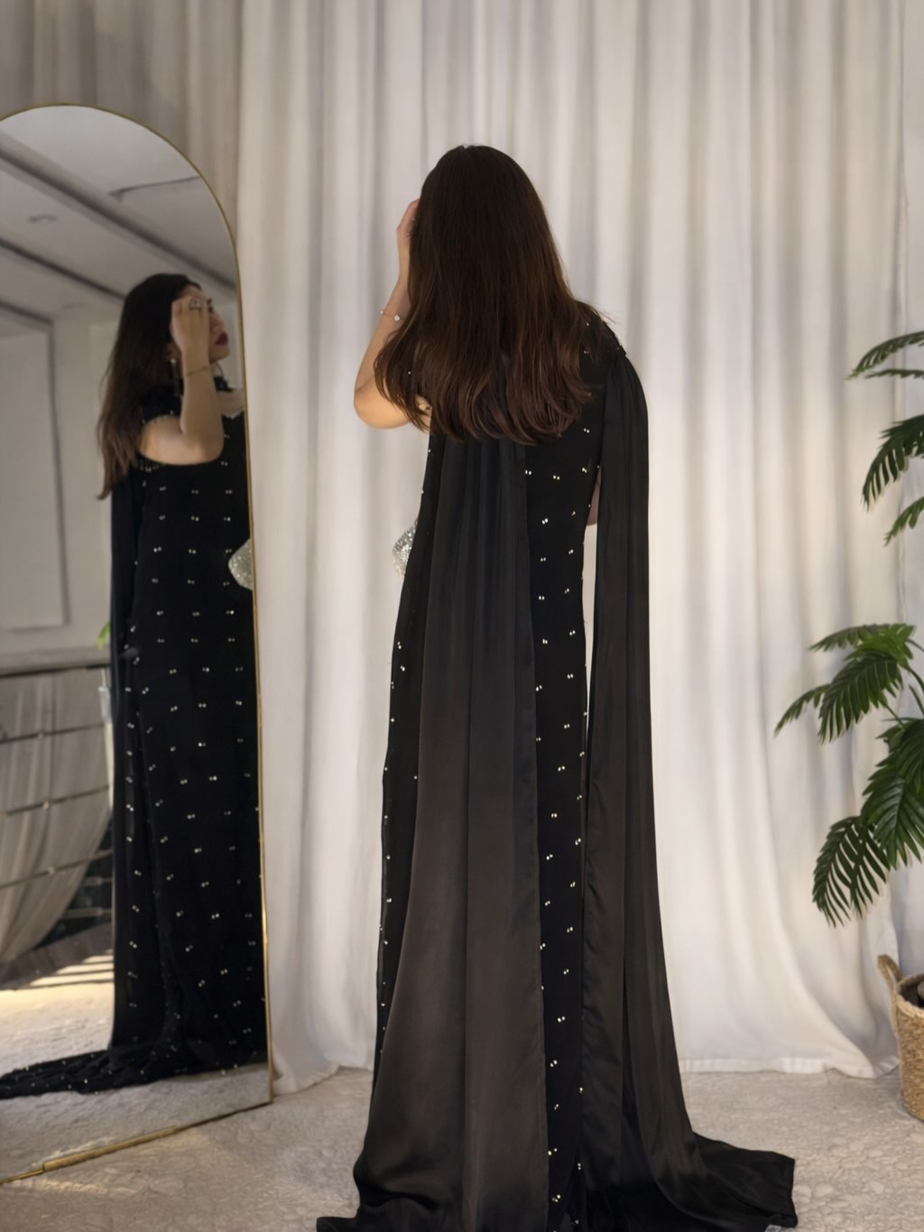 Premium Party Wear Long Dress with Sheer Sleeves